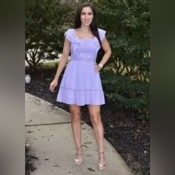 ALICE + OLIVIA Remada Eyelet Cotton Ruffle Dress Cotton Lavender size 10 - Picture 11 of 12